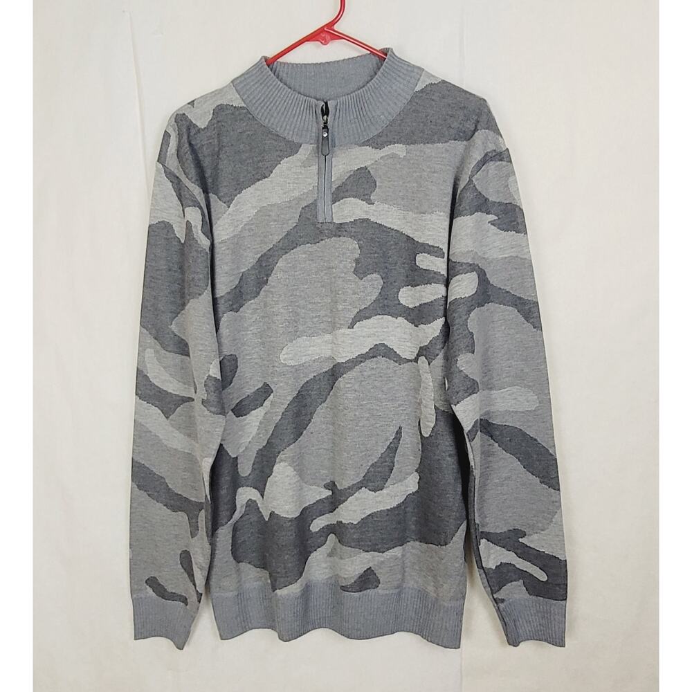 Whipper In grey camo quarter zip knit pull over sweater Size Large Golf Active
